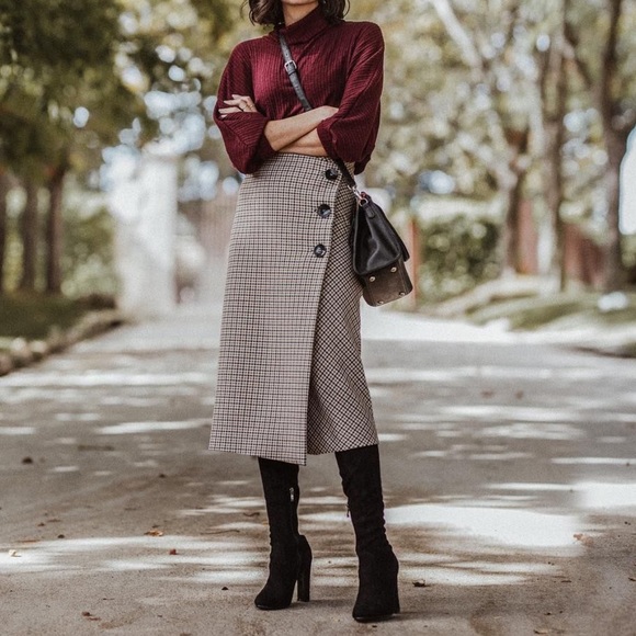 Nwt Zara Checked Wrap Midi Skirt Size M - Picture 3 of 8